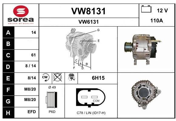 SNRA VW8131 Alternator VW8131