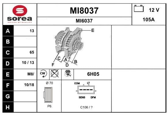 SNRA MI8037 Alternator MI8037