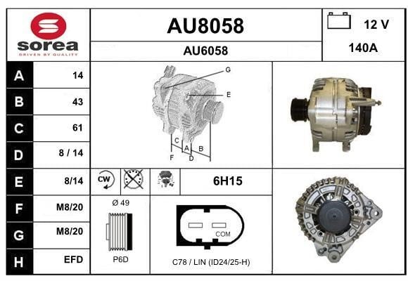 SNRA AU8058 Alternator AU8058