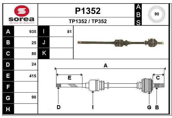 SNRA P1352 Drive Shaft P1352