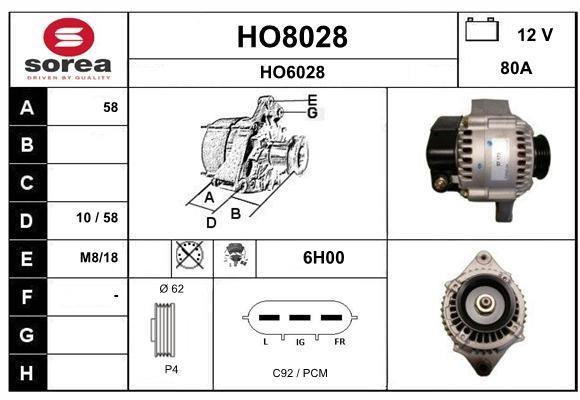 SNRA HO8028 Alternator HO8028