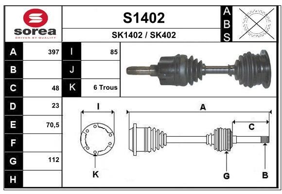 SNRA S1402 Drive Shaft S1402