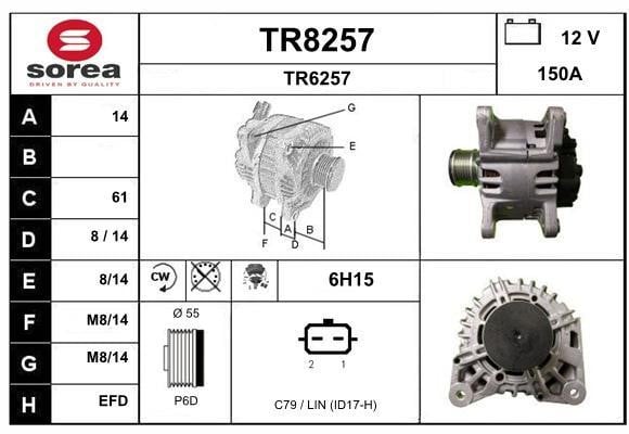 SNRA TR8257 Alternator TR8257