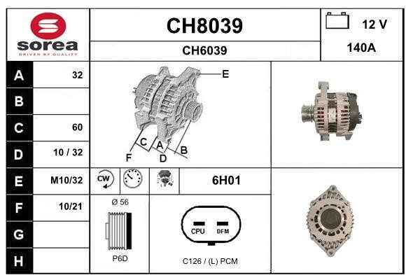 SNRA CH8039 Alternator CH8039