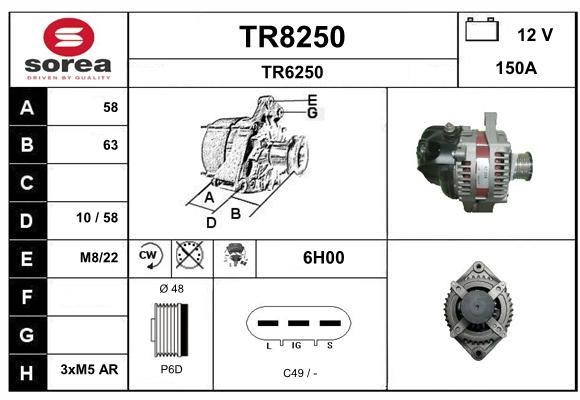 SNRA TR8250 Alternator TR8250