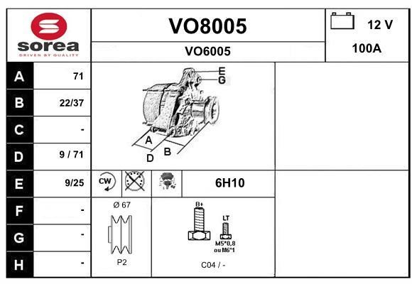 SNRA VO8005 Alternator VO8005
