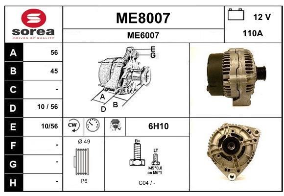 SNRA ME8007 Alternator ME8007