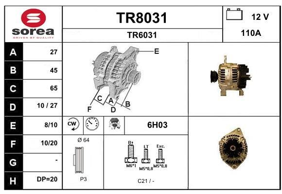 SNRA TR8031 Alternator TR8031