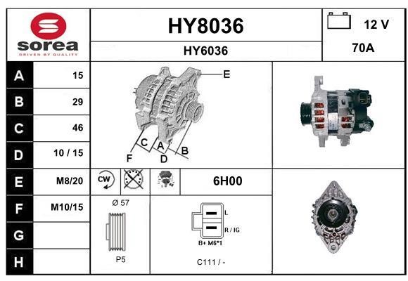 SNRA HY8036 Alternator HY8036