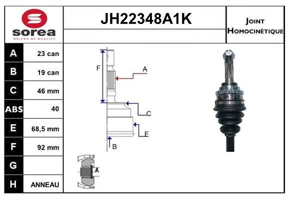 SNRA JH22348A1K Joint Kit, drive shaft JH22348A1K
