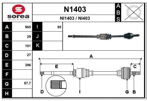 SNRA N1403 Drive Shaft N1403