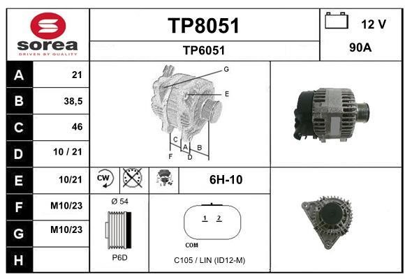 SNRA TP8051 Alternator TP8051