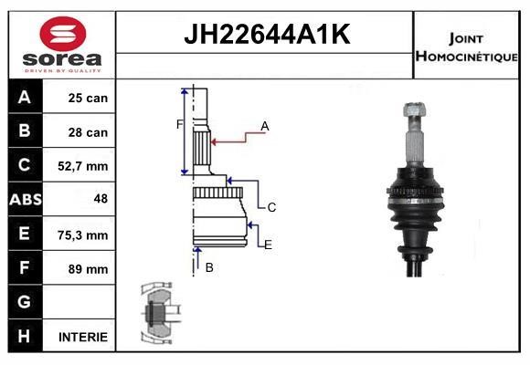 SNRA JH22644A1K Joint kit, drive shaft JH22644A1K