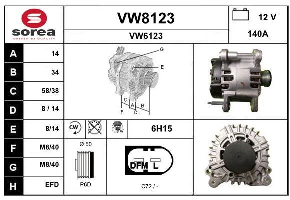 SNRA VW8123 Alternator VW8123