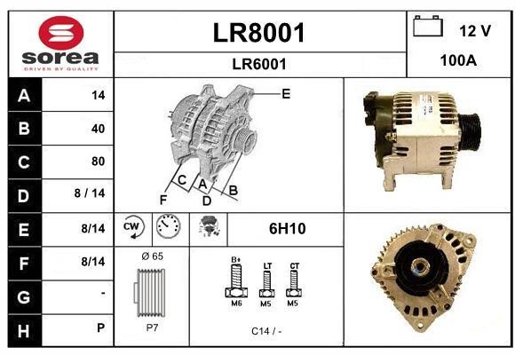 SNRA LR8001 Alternator LR8001