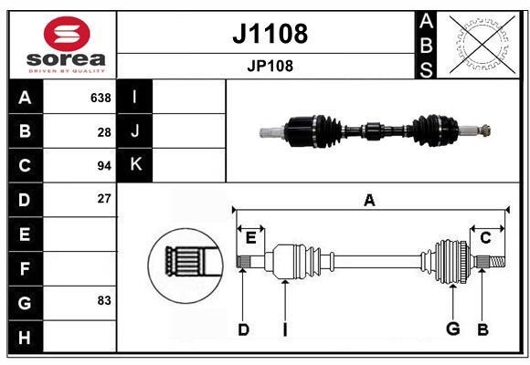 SNRA J1108 Drive shaft J1108