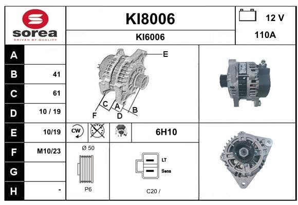 SNRA KI8006 Alternator KI8006