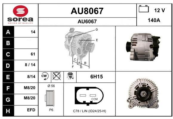 SNRA AU8067 Alternator AU8067