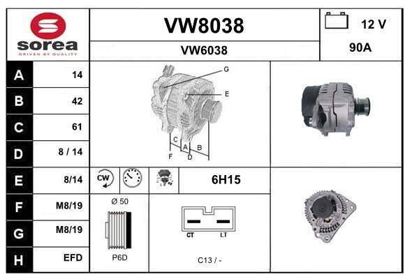 SNRA VW8038 Alternator VW8038