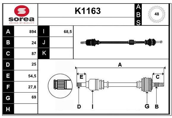 SNRA K1163 Drive shaft K1163