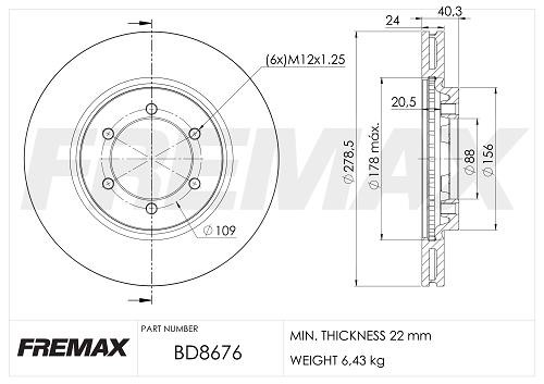 Fremax BD-8676 Front brake disc ventilated BD8676
