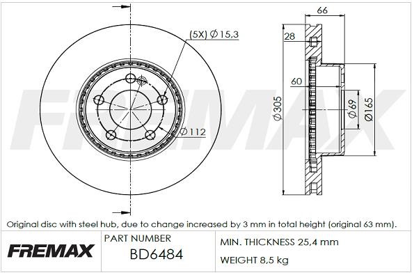 Fremax BD-6484 Front brake disc ventilated BD6484