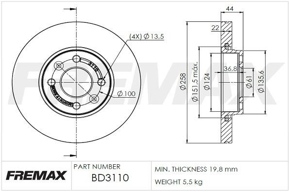 Fremax BD-3110 Front brake disc ventilated BD3110