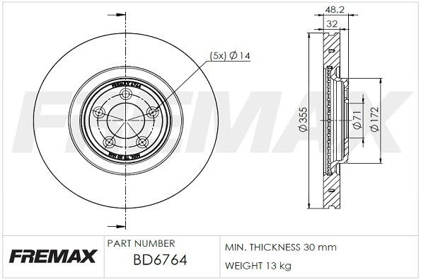 Fremax BD-6764 Front brake disc ventilated BD6764
