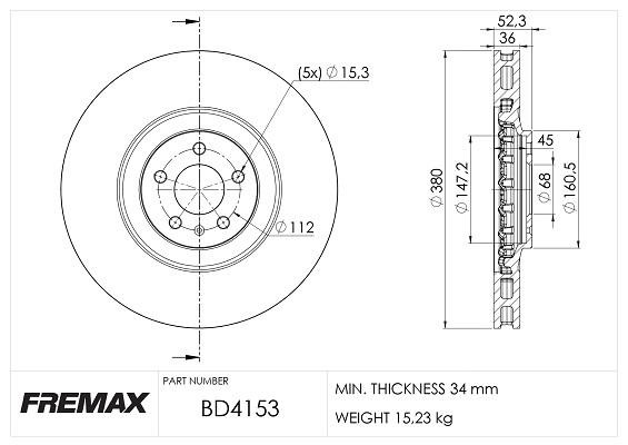 Fremax BD4153 Front brake disc ventilated BD4153