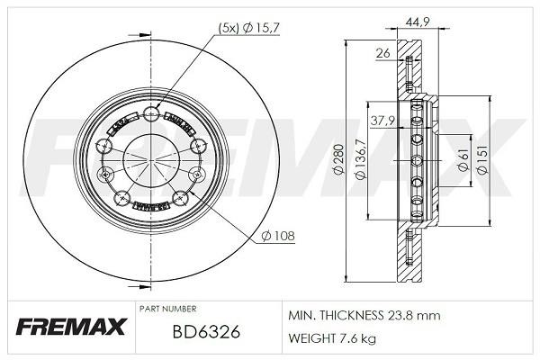 Fremax BD6326 Front brake disc ventilated BD6326