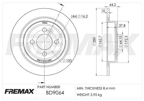 Fremax BD-9064 Rear brake disc, non-ventilated BD9064