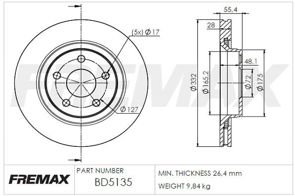 Fremax BD-5135 Front brake disc ventilated BD5135