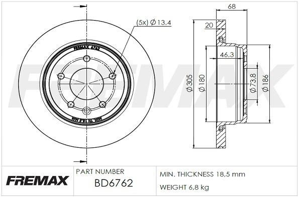 Fremax BD-6762 Rear ventilated brake disc BD6762