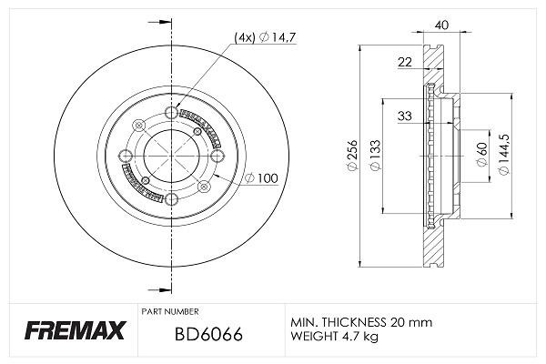 Fremax BD-6066 Front brake disc ventilated BD6066