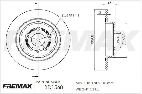 Fremax BD1568 Rear brake disc, non-ventilated BD1568