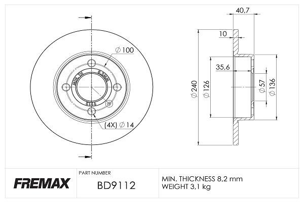 Fremax BD-9112 Rear brake disc, non-ventilated BD9112