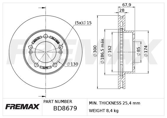 Fremax BD-8679 Front brake disc ventilated BD8679