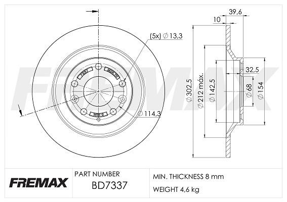 Fremax BD7337 Rear brake disc, non-ventilated BD7337