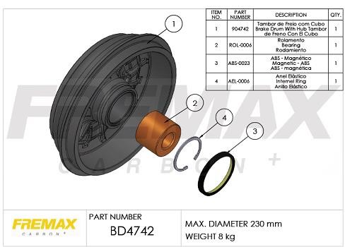 Fremax BD-4742-KT Rear brake drum BD4742KT
