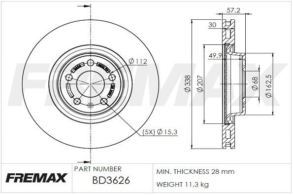 Fremax BD-3626 Front brake disc ventilated BD3626