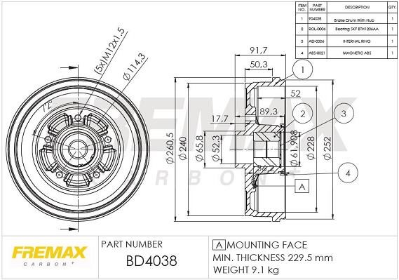 Fremax BD-4038-KT Rear brake drum BD4038KT