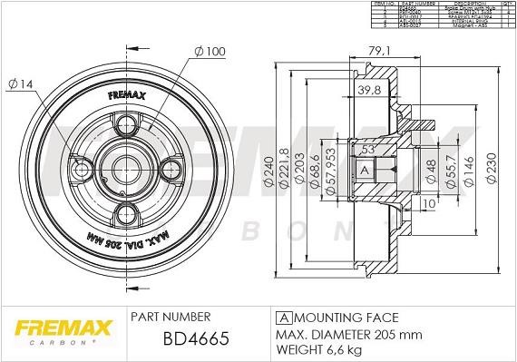 Fremax BD-4665-KT Rear brake drum BD4665KT