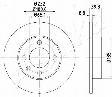 Ashika 61-00-0921 Rear brake disc, non-ventilated 61000921