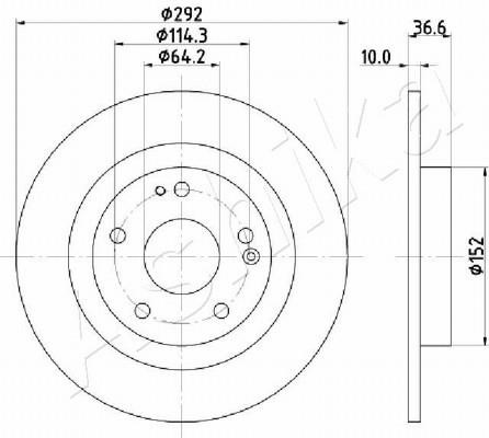 Ashika 61-04-427 Rear brake disc, non-ventilated 6104427
