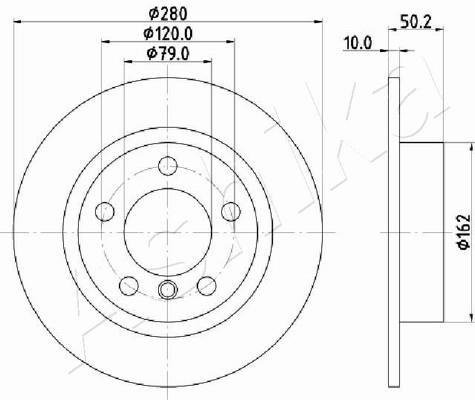 Ashika 61-00-0134 Rear brake disc, non-ventilated 61000134