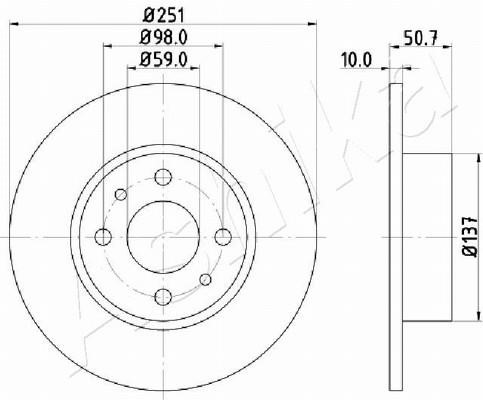 Ashika 61-00-0206 Rear brake disc, non-ventilated 61000206