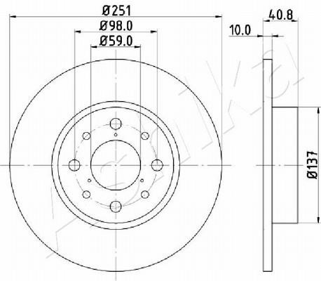 Ashika 61-00-0210 Rear brake disc, non-ventilated 61000210
