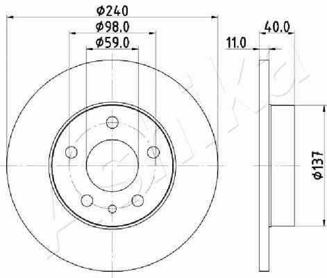 Ashika 61-00-0209 Rear brake disc, non-ventilated 61000209
