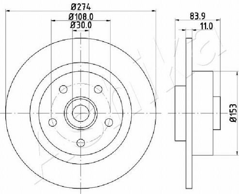 Ashika 61-00-0704 Rear brake disc, non-ventilated 61000704