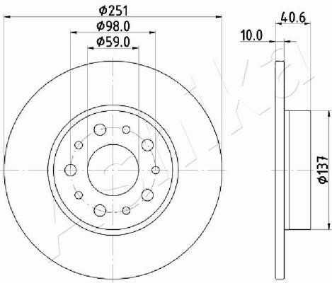 Ashika 61-00-0211 Rear brake disc, non-ventilated 61000211